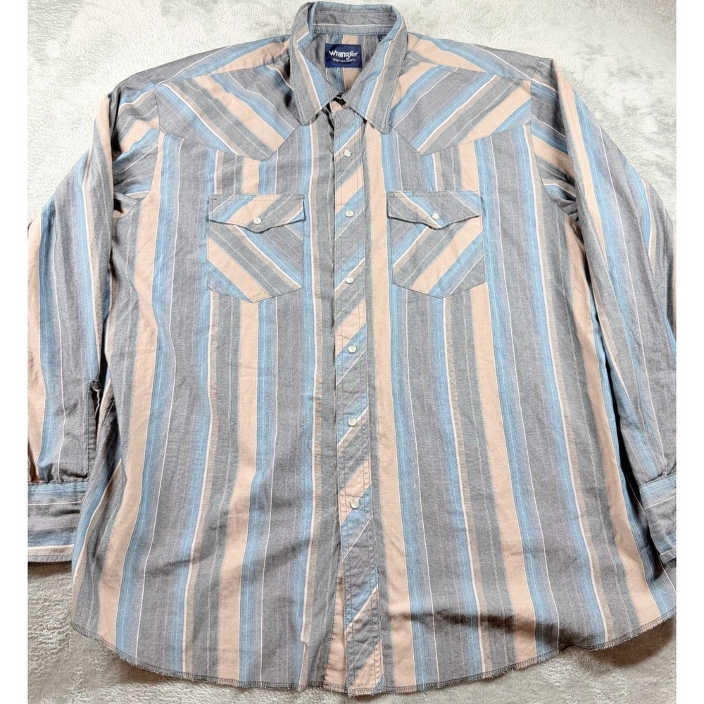 Wrangler Western Shirt Mens 2X Big Striped Pearl Snap Cowboy Rodeo
